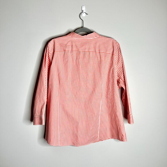 L.L. Bean Wrinkle Resistant Orange Gingham Check Button Up 3/4 Sleeve Sz 1X - Picture 4 of 4